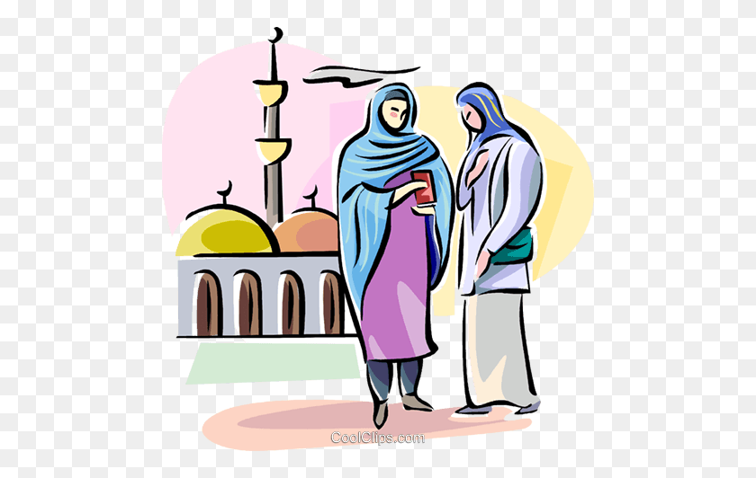 480x472 Arab Women Wearing Hijab Royalty Free Vector Clip Art Illustration - Hijab Clipart