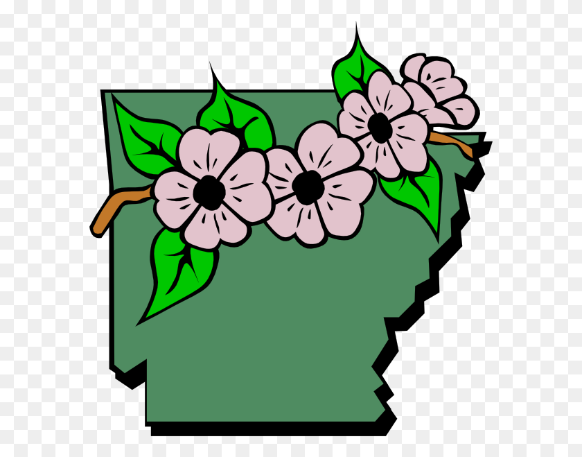 582x599 Arkansas Map And Flower Clip Art - Arkansas Clipart
