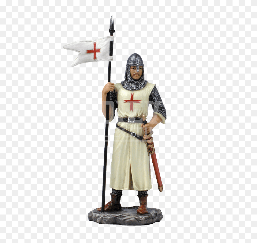 733x733 Armored Crusader With Flag In Right Hand Statue - Scale Figures PNG
