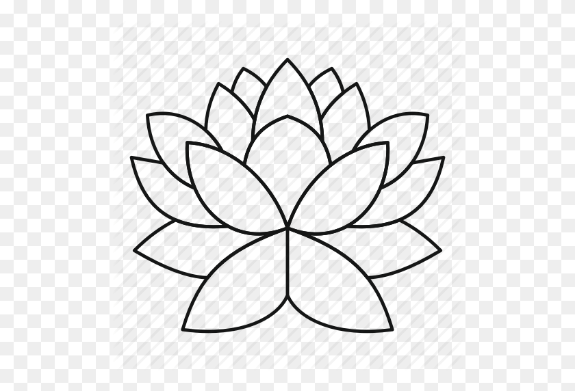 512x512 Aromatic, Asian, Ayurveda, Flower, Line, Lotus, Outline Icon - Flower Line PNG