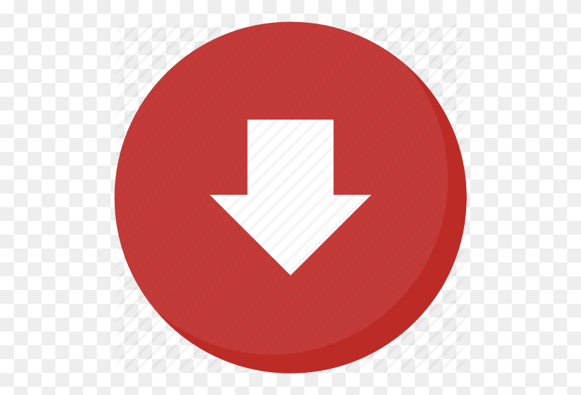 512x512 Arrow, Circle, Direction, Down, Download, Navigation, Red Icon - Red Arrow PNG