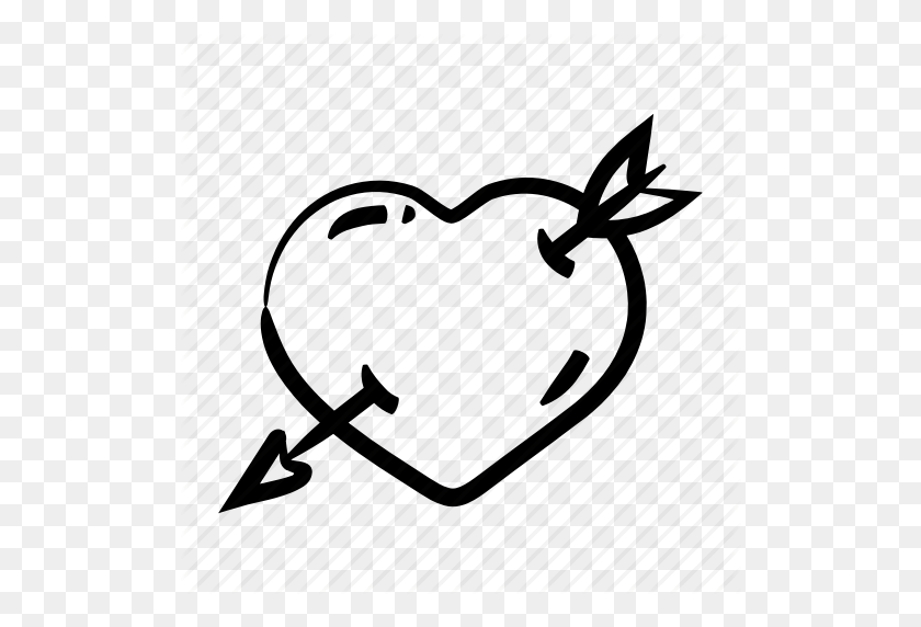 512x512 Flecha, Citas, Dibujado A Mano, Corazón, Amor, Romance, Icono De Golpe - Clipart De Corazón Dibujado A Mano
