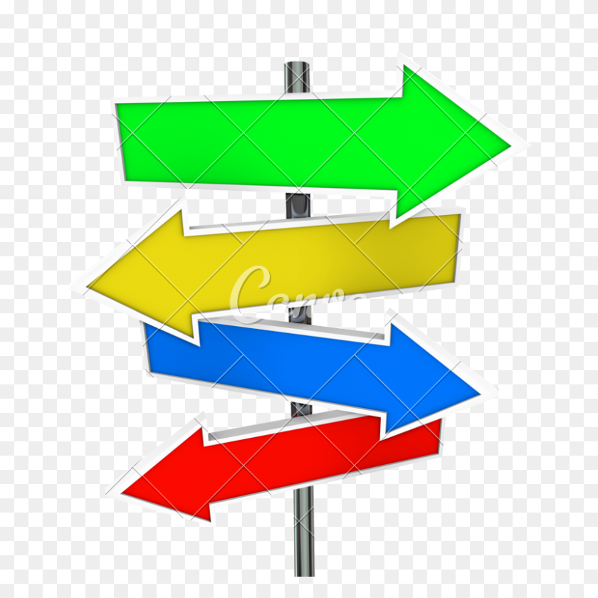 800x800 Arrow Direction Signs Four Colorful Guide Post Copyspace Blank - Blank Sign PNG