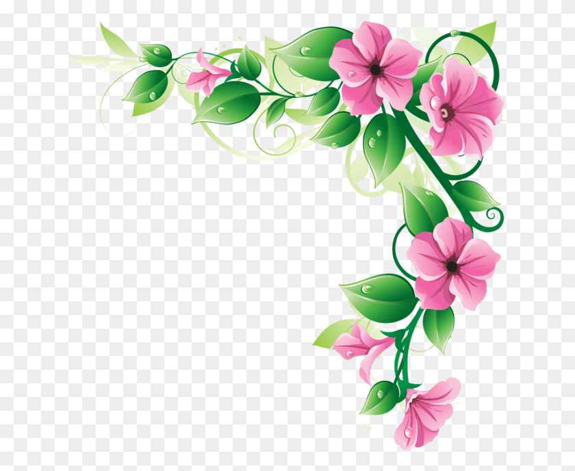 640x628 Художественные Цветы, Цветочные Бордюры - Бордюрный Трилистник Клипарт