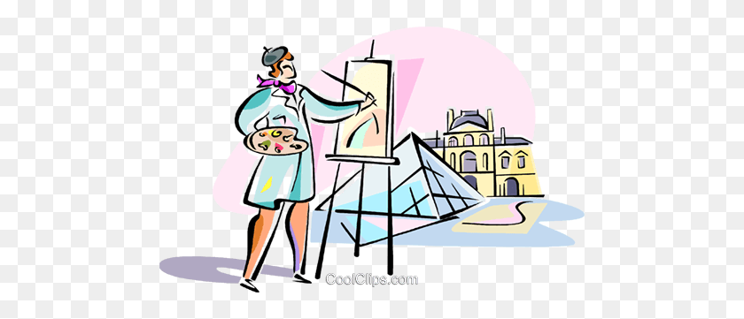 480x301 Artista Pintando Louvre, Paris Royalty Free Vector Clipart - Paris Clipart Free