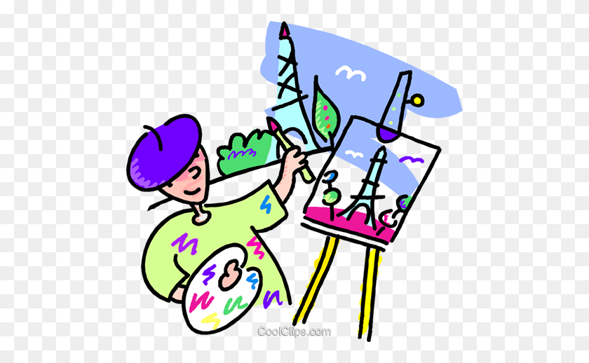 480x458 Artist Painting The Eiffel Tower Royalty Free Vector Clip Art - Free Painter Clipart