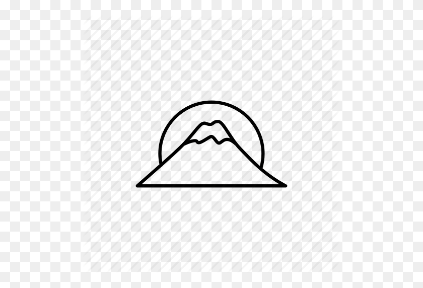 512x512 Asian, Fuji, Japanese, Mount, Mountain, Sun, Travel Icon - Mountain Outline PNG