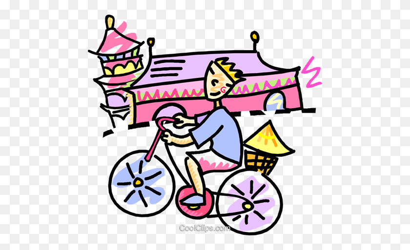 480x453 Asian Person Riding A Bicycle Royalty Free Vector Clip Art - Ride A Bike Clipart