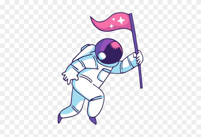 512x512 Astronaut Holding Flag Cartoon - Astronaut Clipart PNG