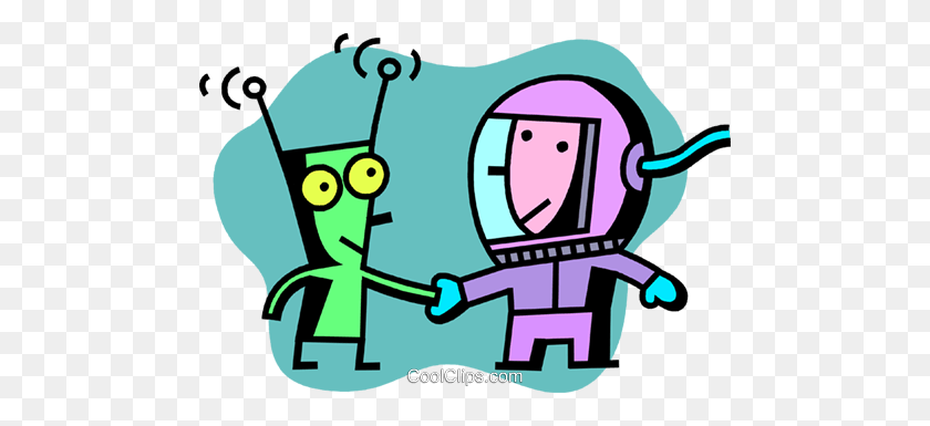 480x325 Astronaut Shaking Hands With Alien Royalty Free Vector Clip Art - Astronaut Clipart PNG