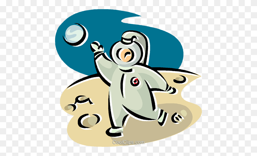 480x451 Astronaut Walking On The Moon Royalty Free Vector Clip Art - Astronaut Clipart PNG