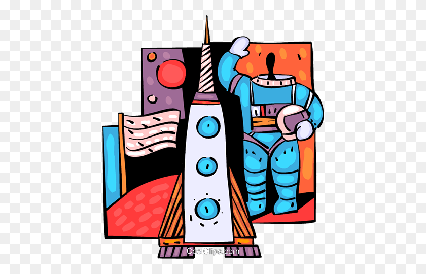 438x480 Astronauta Saludando Con Cohete