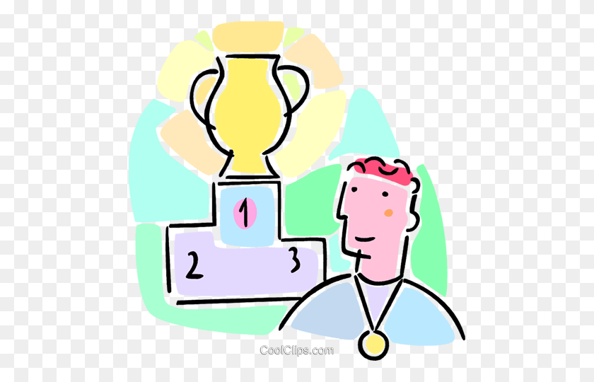 476x480 Athlete With Medal And Trophy Royalty Free Vector Clip Art - Athlete Clipart