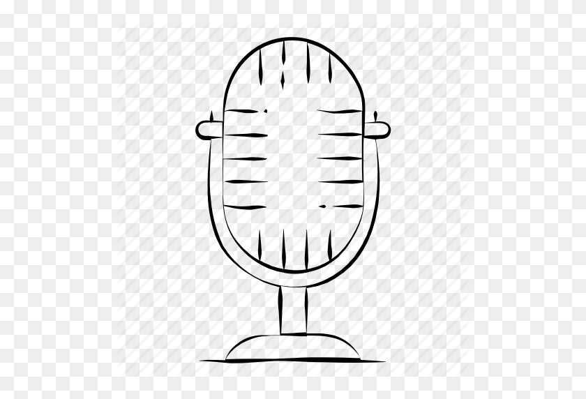 512x512 Audio, Hand Drawn, Mic, Microphone, Vintage Microphone Icon - Microphone Vector PNG