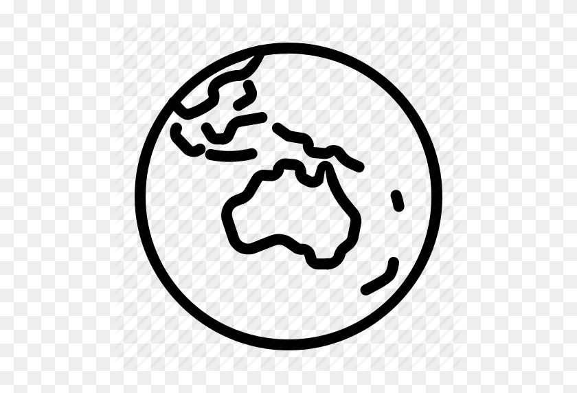 512x512 Австралия, Земля, Глобус, Значок Мира - Глобус Черно-Белый Клипарт