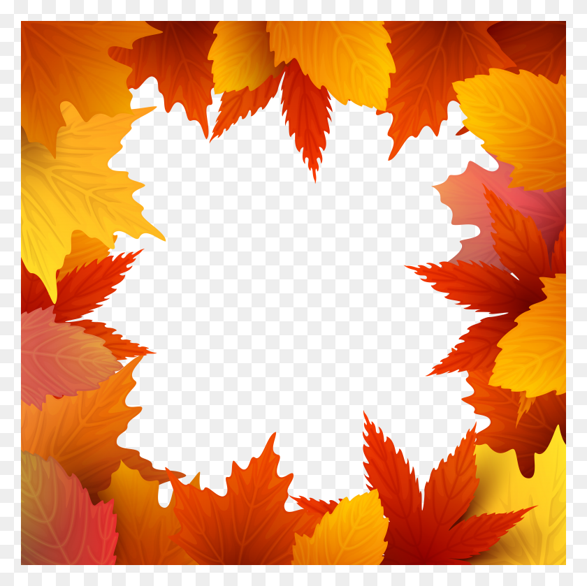 6000x5999 Autumn Leaves Frame Border Png Clip - Thanksgiving Border Clipart