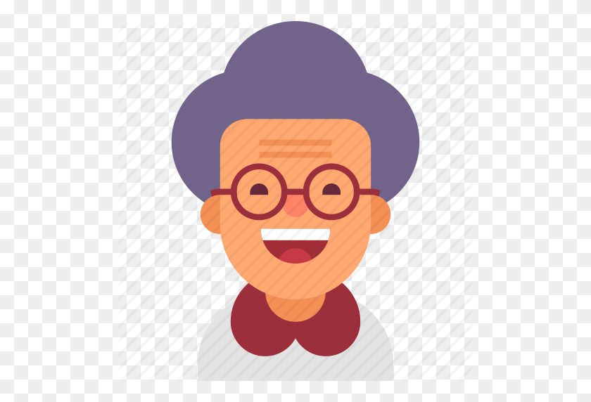 512x512 Avatar, Glasses, Grandma, Grandmother, Happy, Old, Woman Icon - Grandma PNG