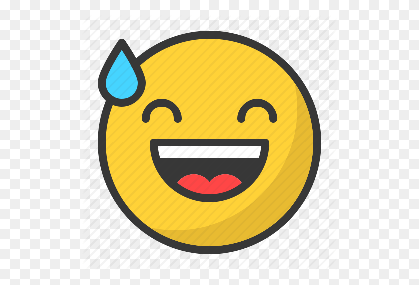 512x512 Incómodo, Gota, Emoji, Emoticon, Feliz, Risa, Sonrisa Icono - Risa Emoji Png