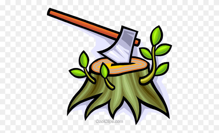 480x450 Axe With A Tree Stump Royalty Free Vector Clip Art Illustration - Tree Stump Clipart