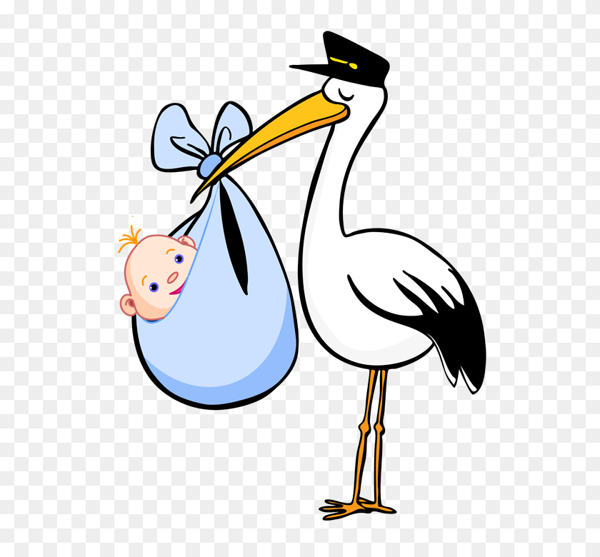 562x720 Baby And Stork Clipart - Baby Crib Clipart