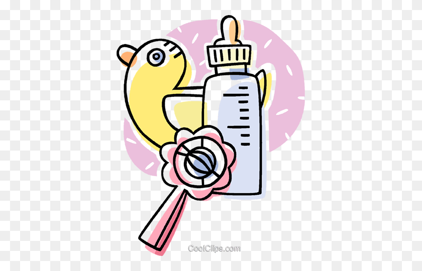 375x480 Baby Bottle And Rattle Royalty Free Vector Clip Art Illustration - Rattle Clipart