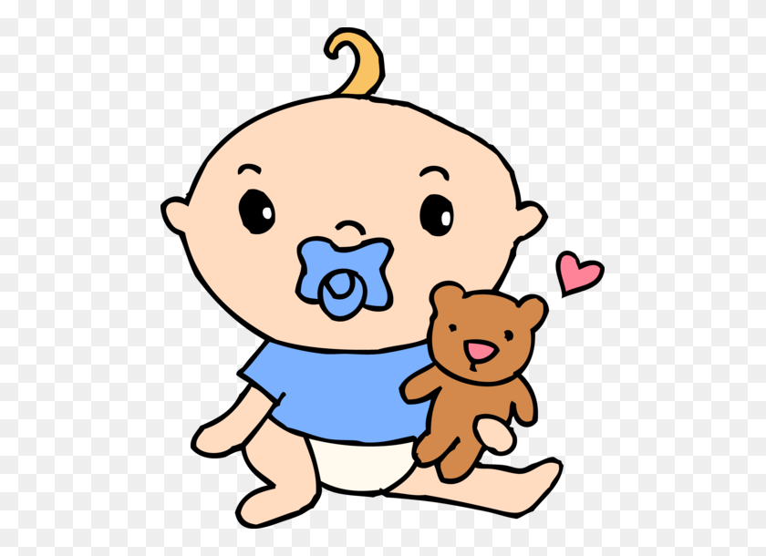 487x550 Baby Boy With Pacifier And Teddy - Pacifier Clipart