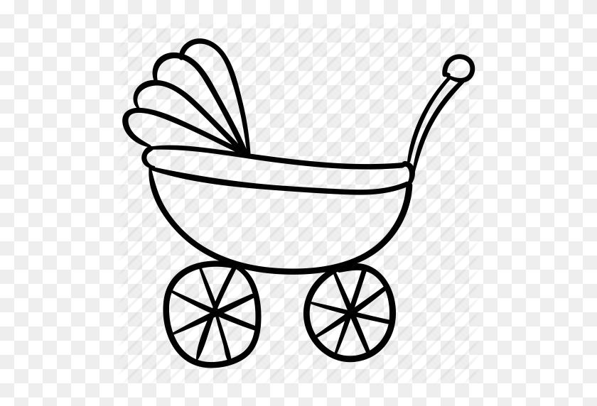 512x512 Baby, Cart, Pusher, Walker Icon - Baby Shower Clip Art Black And White