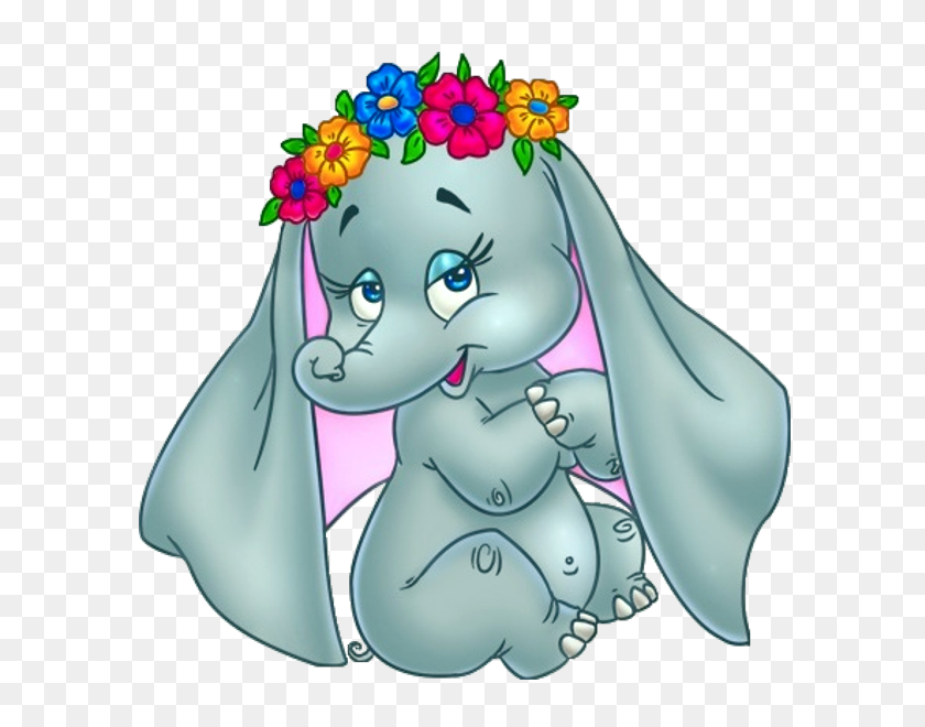 600x600 Baby Cartoon Elephants With Flowers Clip Art Images All Images Are - Flower Clipart No Background