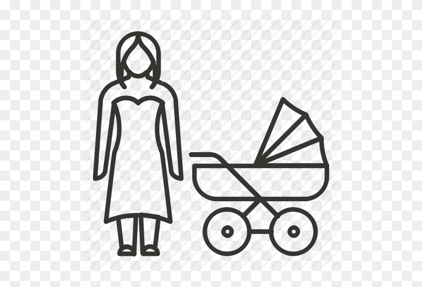 512x512 Baby, Family, Mom, Mother, Newborn, Stroller, Walk Icon - Mom Black And White Clipart