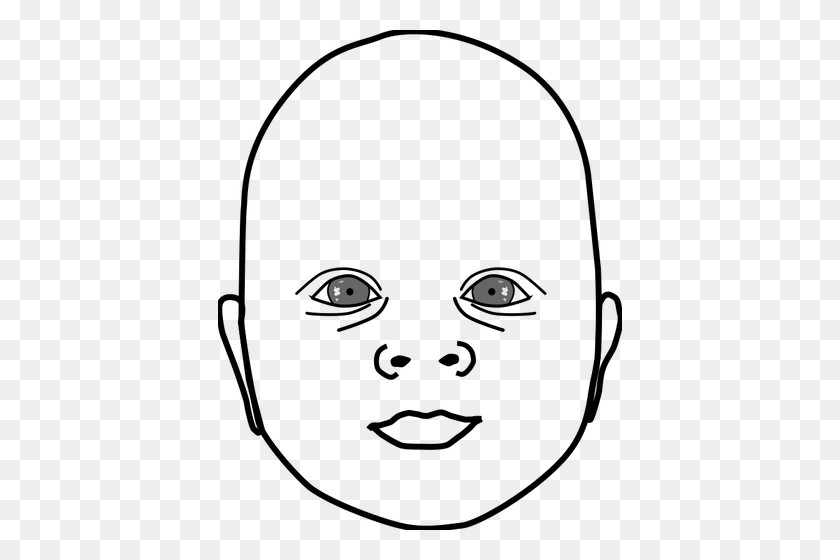 404x500 Baby Head In Black And White Vector Clip Art - Baby Clipart Black And White