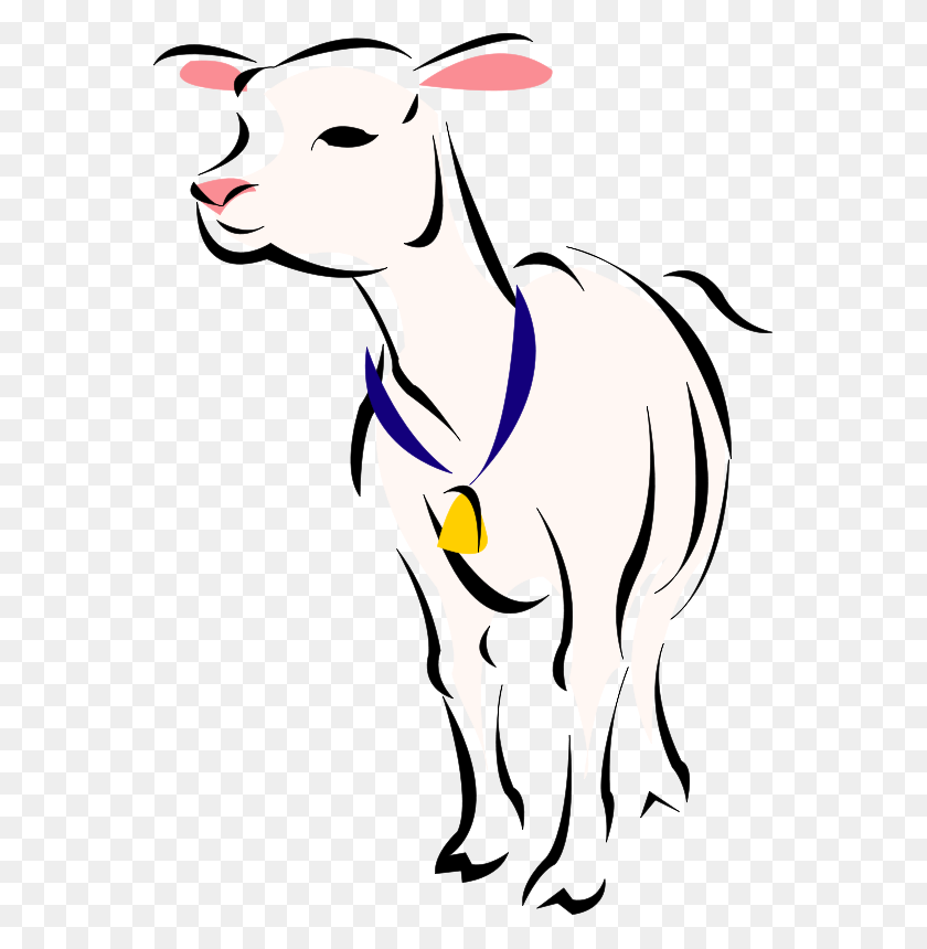 562x800 Baby Lamb With Bell Clip Art - Baby Lamb Clipart