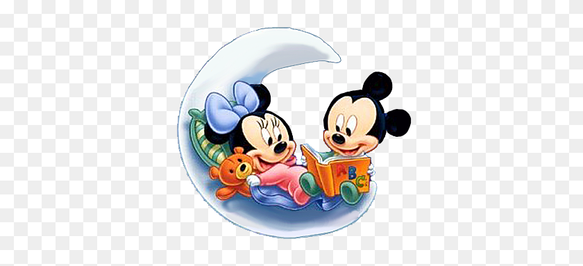 347x323 Baby Mickey Minnie Read On Moon Clips - Minnie Head PNG