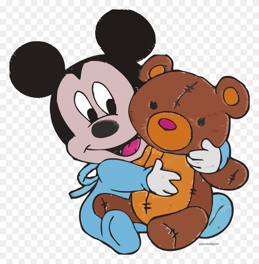 2318x2370 Baby Mickey Mouse And Toy Bear Embroidery Design Clipart Png - Masha And The Bear PNG