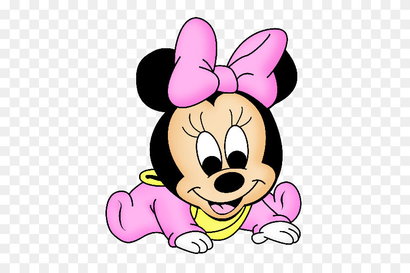 500x500 Bebé Minnie Mouse Con Lazo Rosa Arrastrándose Por El Suelo Disney Babes - Clipart De Bebé Gateando