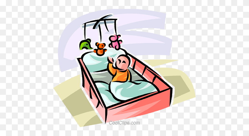 480x399 Baby Playing In Her Crib Royalty Free Vector Clip Art Illustration - Crib Clip Art