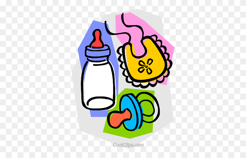 352x480 Baby's Bottle With Soother And Bib Royalty Free Vector Clip Art - Bottle Clipart PNG