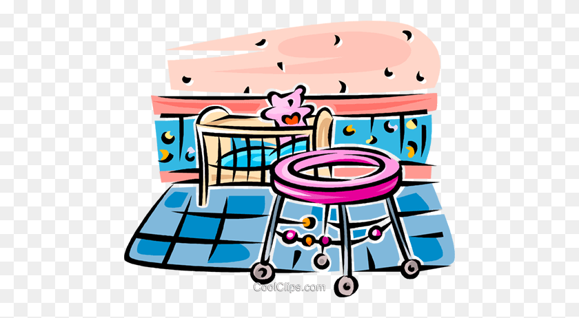 480x402 Baby's Crib And Walker Royalty Free Vector Clip Art Illustration - Crib Clip Art