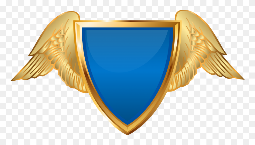 8000x4311 Badge With Wings Blue Png Clip - Shield Clipart Transparent