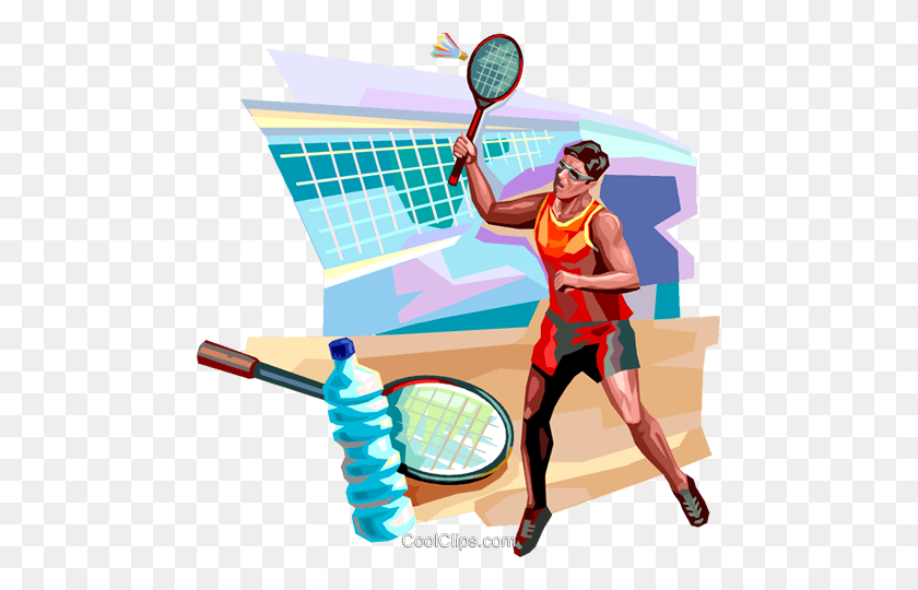 479x480 Badminton Player Royalty Free Vector Clip Art Illustration - Tennis Player Clipart
