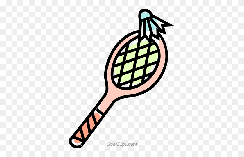 365x480 Badminton Racket And Birdie Royalty Free Vector Clip Art - Tennis Racket Clipart