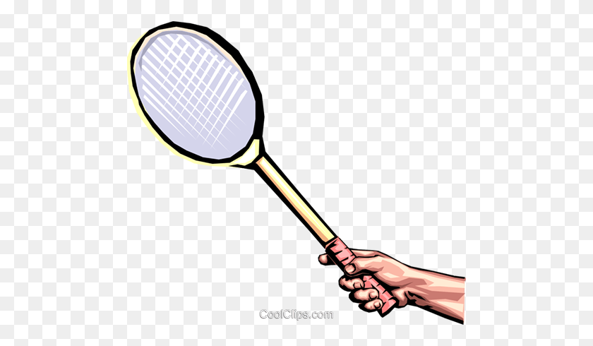 480x430 Badminton Racket Royalty Free Vector Clip Art Illustration - Tennis Racket Clipart