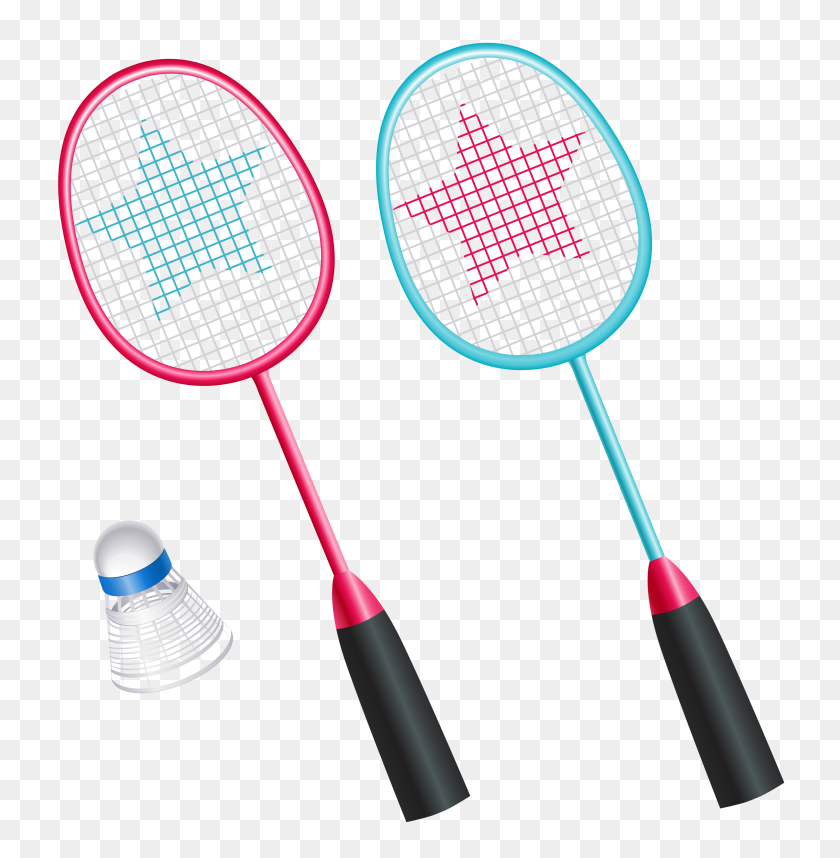4158x4258 Badminton Rackets With Shuttlecock Png Vector Gallery - Tennis Racquet Clipart