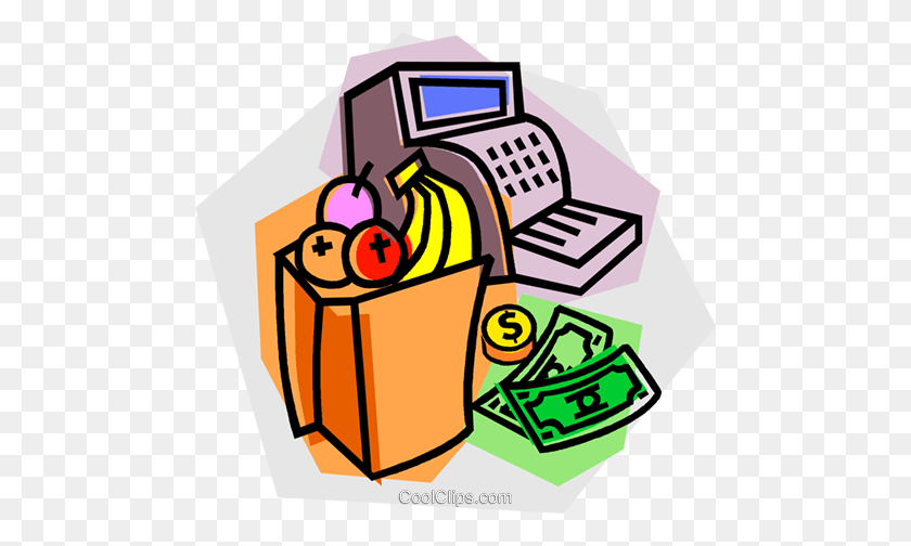 480x444 Bag Of Groceries - Cash Clipart