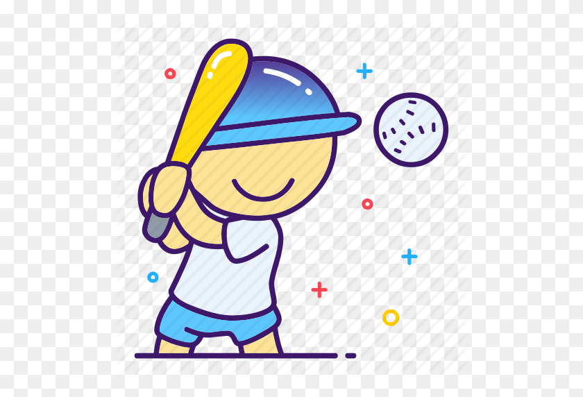 512x512 Bola, Béisbol, Niño, Juego, Jugador, Profesional, Icono Del Deporte - Niño Jugando Béisbol Imágenes Prediseñadas