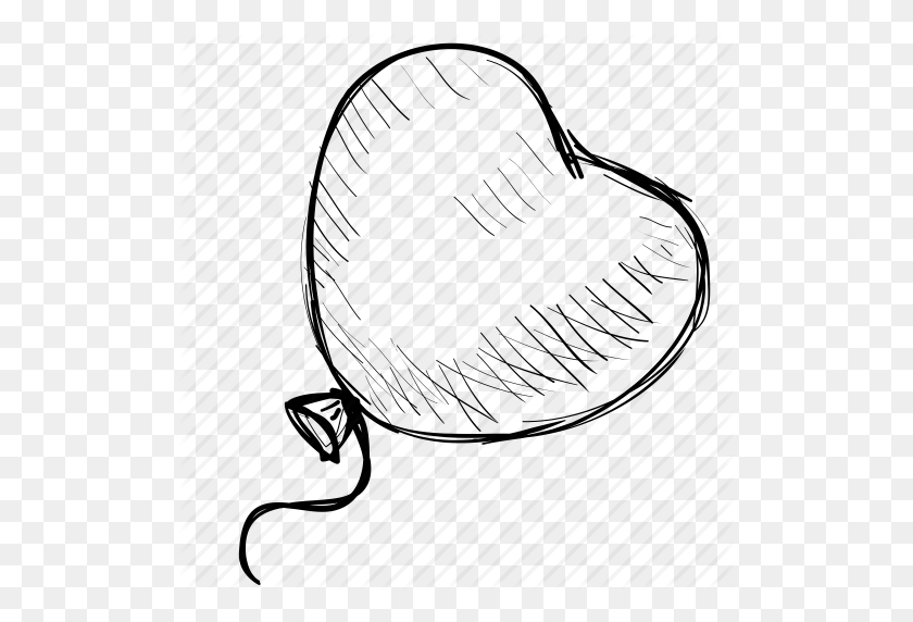 512x512 Baloon, Drawing, Fun, Heart, Love, Sketch, Valenting Icon - Heart Sketch PNG