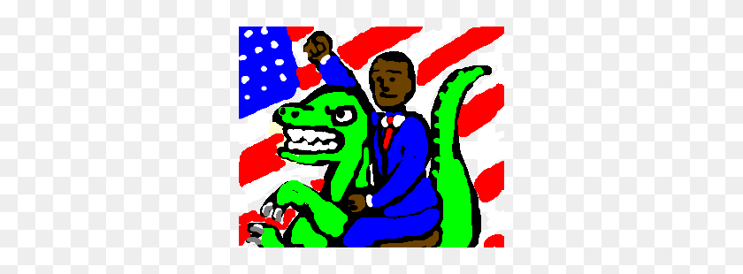 300x250 Barack Obama Riding A Velociraptor, Majestically Drawing - Barack Obama Clipart