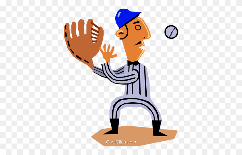 396x480 Baseball Player Catching Ball Royalty Free Vector Clip Art - Playing Baseball Clipart