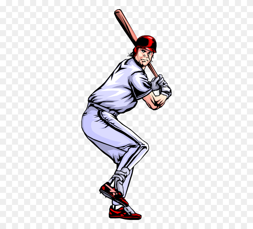 300x700 Baseball Player Ready To Swing - Baseball Pitcher Clipart