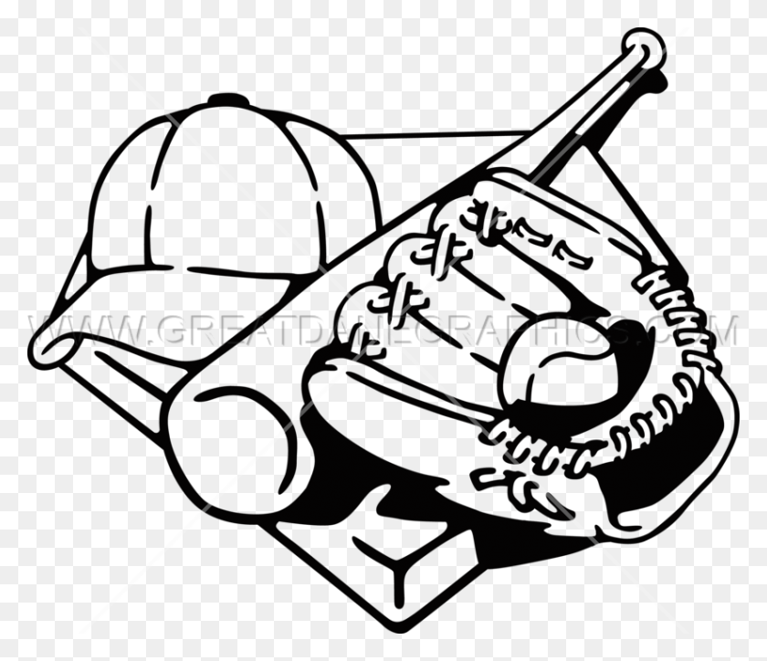 825x703 Baseball Players Equipment Production Ready Artwork For T Shirt - Baseball Home Plate Clipart