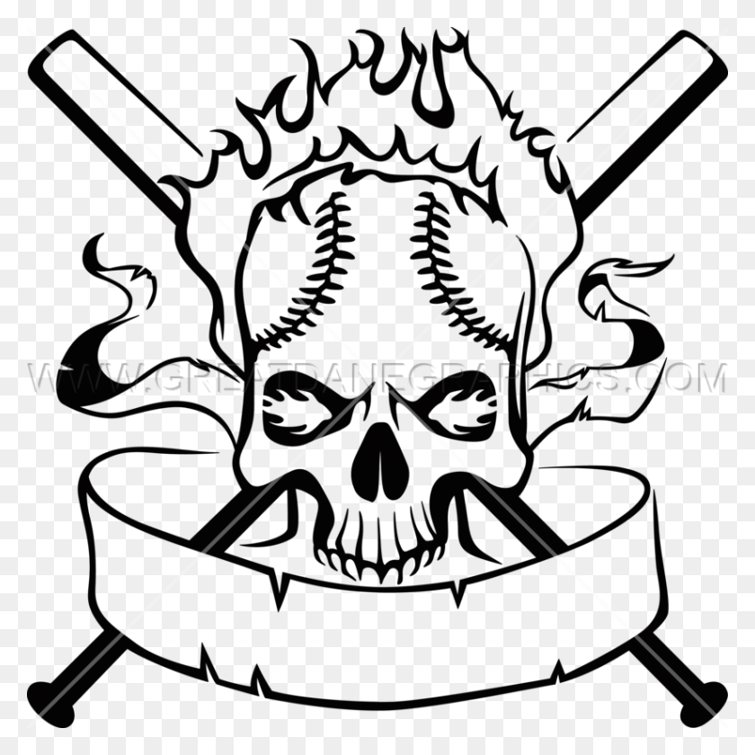825x826 Baseball Skull Crest Ilustraciones Listas Para La Producción Para La Impresión De Camisetas - Clipart De Béisbol En Blanco Y Negro